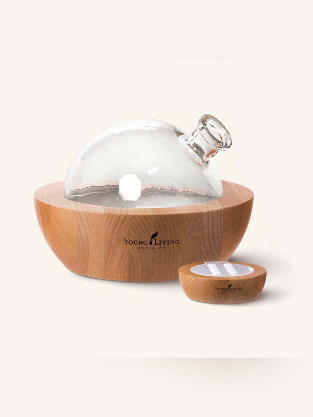 Young Living Aria Diffuser with Clear Glass Dome - Natural Wood